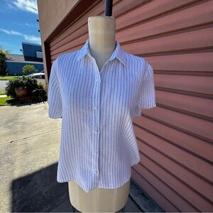 Eileen Fisher 100% Organic Linen Striped Button Front Shirt Size S Relaxed Fit